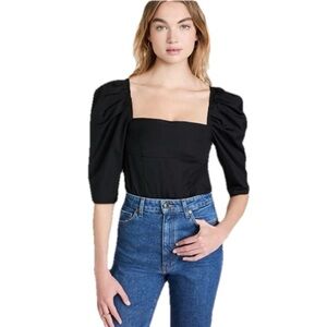 Vince Square Neck Puff 3/4 Sleeve Cotton Women’s Black Blouse Size 8